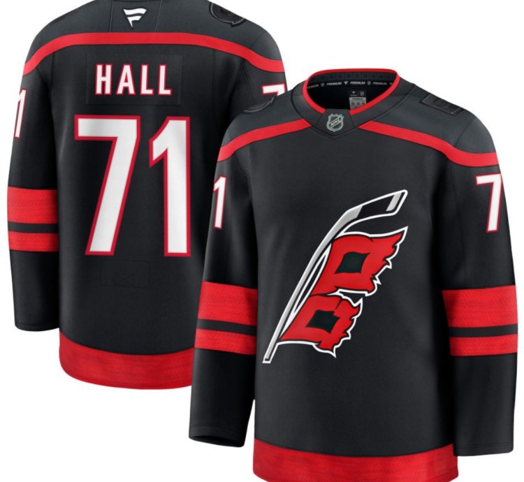 Mens Taylor Hall Jersey 71 Carolina Hurricanes All Stitched Black