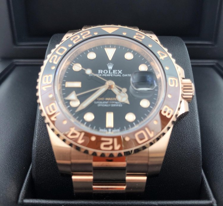 Rolex Gmt-master Ii Basel One Gmt-master Ii 126715chnr Black Dial Rootbeer Full Rose Gold