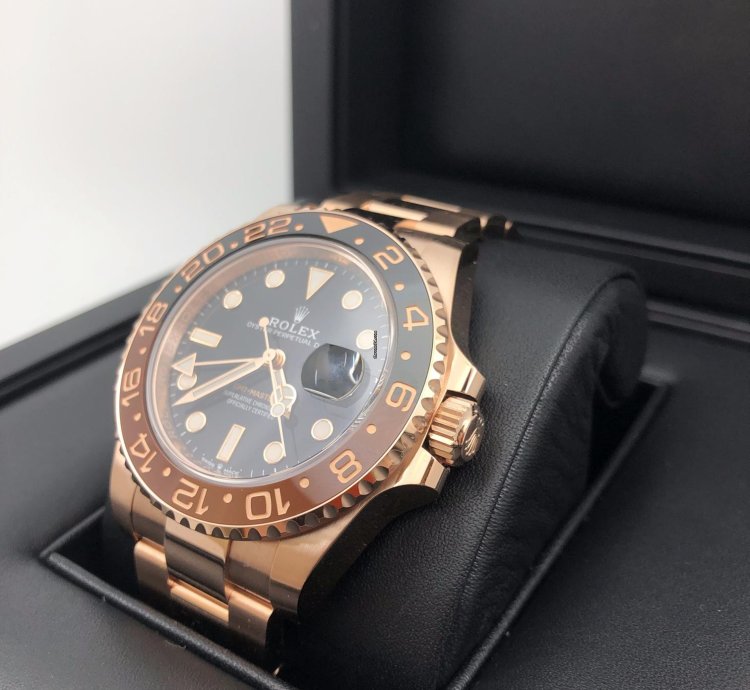 Rolex Gmt-master Ii Basel One Gmt-master Ii 126715chnr Black Dial Rootbeer Full Rose Gold