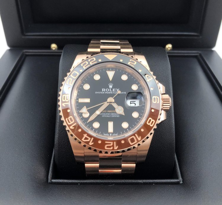 Rolex Gmt-master Ii Basel One Gmt-master Ii 126715chnr Black Dial Rootbeer Full Rose Gold