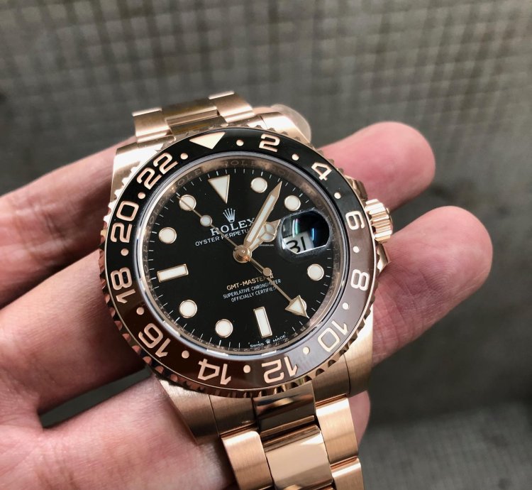Rolex Gmt-master Ii Basel One Gmt-master Ii 126715chnr Black Dial Rootbeer Full Rose Gold