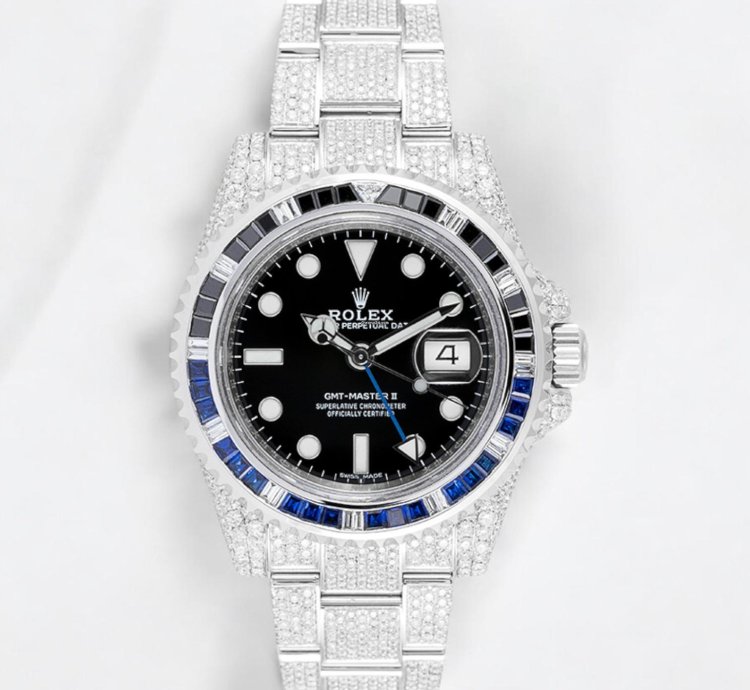 Rolex Gmt-master Ii Batman Diamond Set With Custom Black Blue Bezel 116710blnr - Iced Out