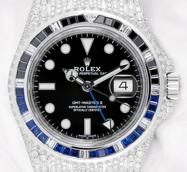 Rolex Gmt-master Ii Batman Diamond Set With Custom Black Blue Bezel 116710blnr - Iced Out