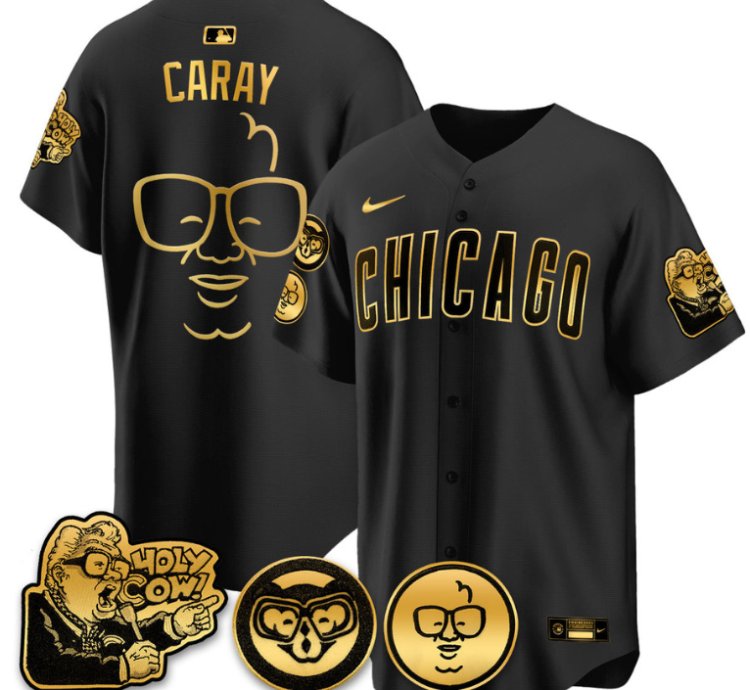 Harry Caray Jersey Chicago Cubs Harry Caray Holy Cow Patch Premier Limited Stitched Black Gold