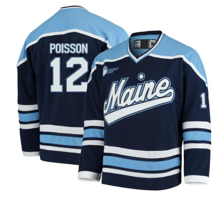Maine Black Bears 12 Ben Poisson Navy Hockey Jersey