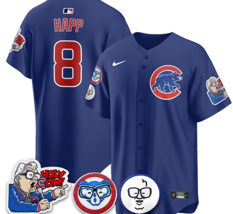 Ian Happ Jersey 8 Chicago Cubs Harry Caray Holy Cow Patch Premier Limited Stitched Royal