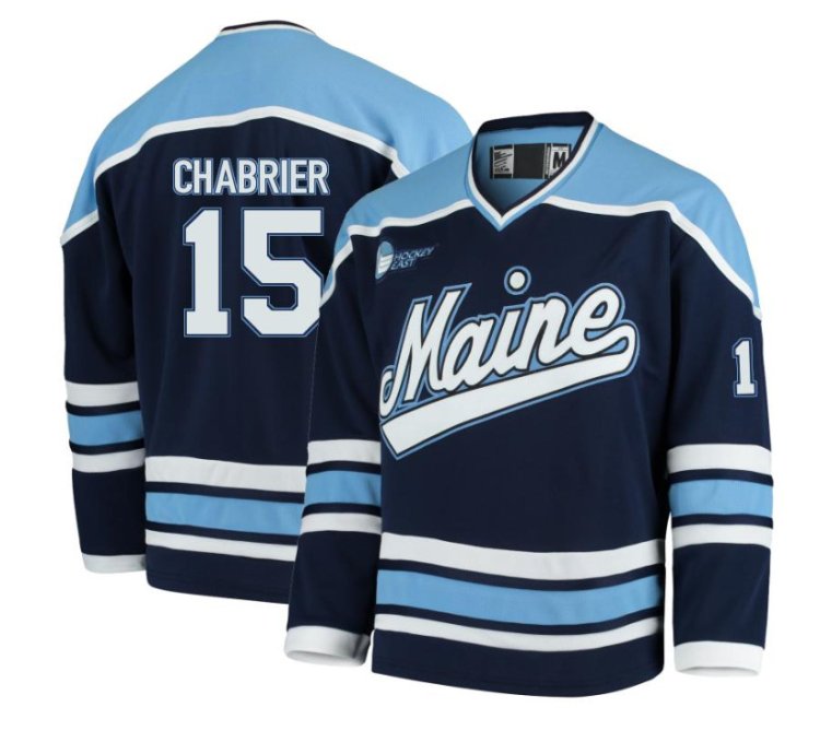 Maine Black Bears 15 Brandon Chabrier Navy Hockey Jersey