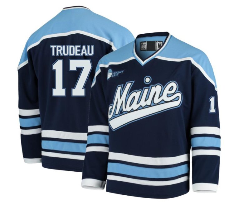 Maine Black Bears 17 Felix Trudeau Navy Hockey Jersey