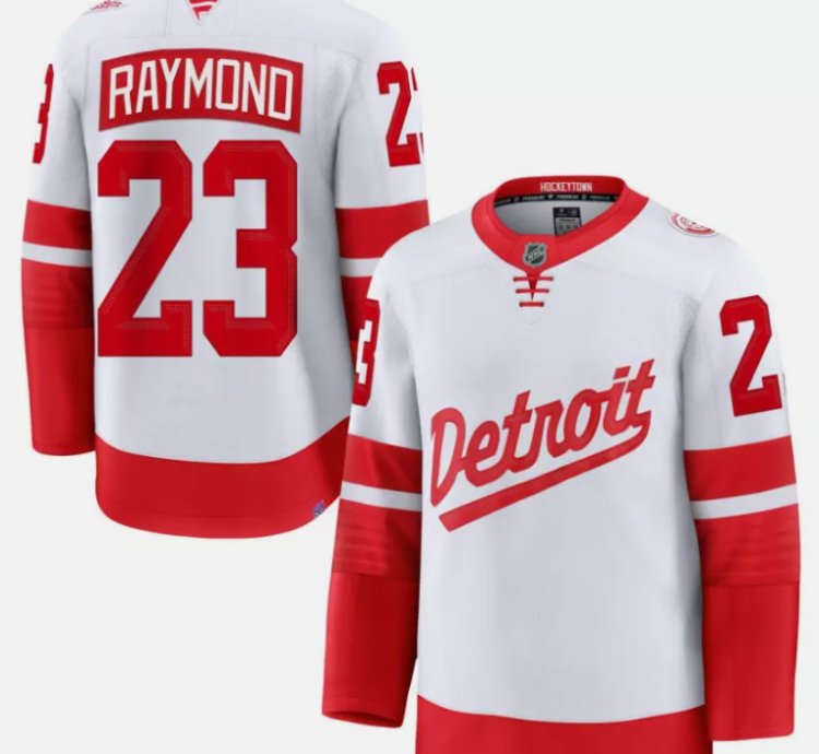 Mens Lucas Raymond Jersey 23 Detroit Red Wings White 2025 Stadium Stitched
