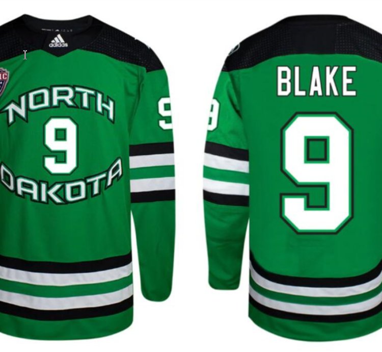 Mens North Dakota Fighting Hawks 9 Jackson Blake Green Stitched Jersey