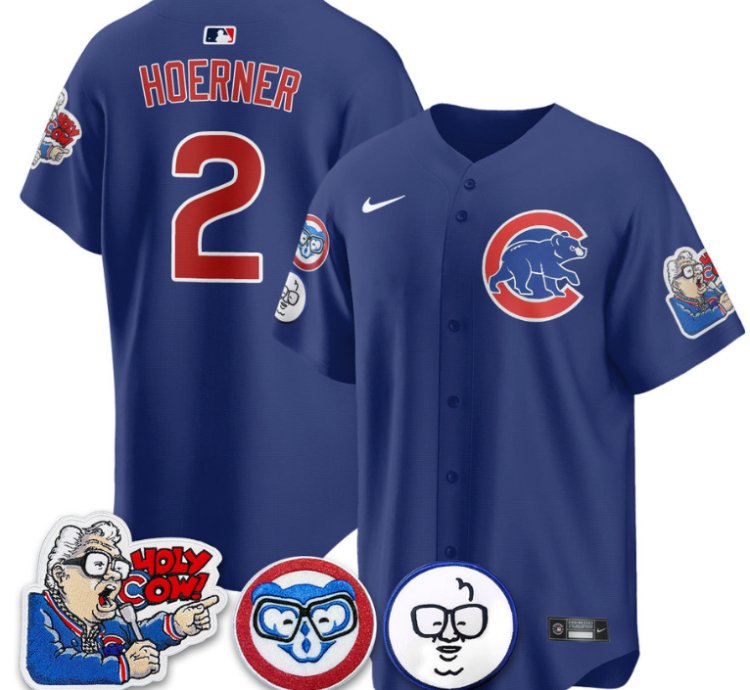 Nico Hoerner Jersey 2 Chicago Cubs Harry Caray Holy Cow Patch Premier Limited Stitched Royal