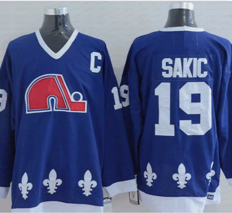 Mens Vintage Joe Sakic Jersey 19 Quebec Nordiques Stitched Dark Blue