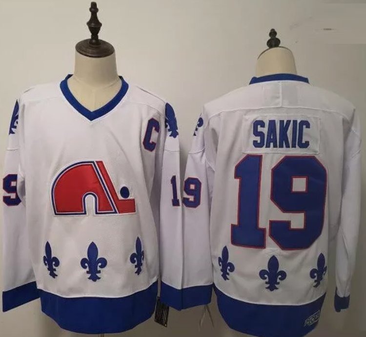 Mens Vintage Joe Sakic Jersey 19 Quebec Nordiques Stitched White