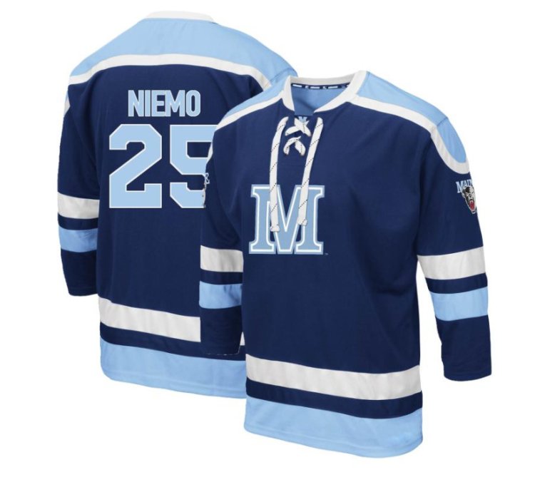 Maine Black Bears 25 Nicholas Niemo Navy Blue Hockey Jersey