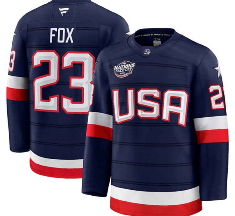 Mens Adam Fox Jersey 23 Usa Navy 2025 4 Nations Face-off All Stitched