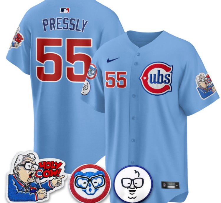 Ryan Pressly Jersey 55 Chicago Cubs Harry Caray Holy Cow Patch Premier Limited Stitched Blue