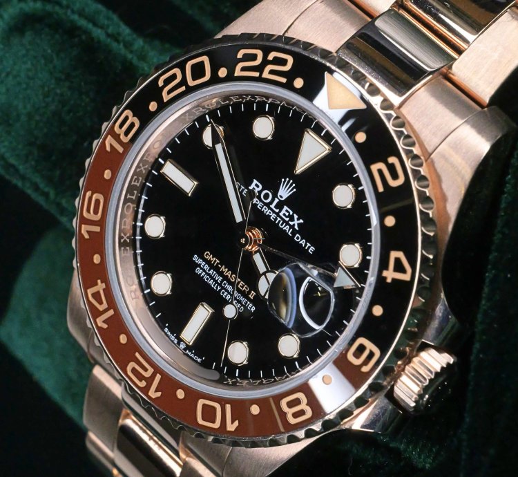 Rolex Gmt-master Ii Mint Complete Set Gmt-master Ii Root Beer Black Dial Black Brown 18k Rose Gold 126715chnr