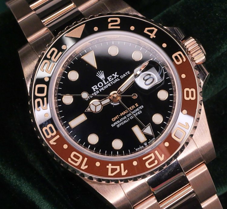 Rolex Gmt-master Ii Mint Complete Set Gmt-master Ii Root Beer Black Dial Black Brown 18k Rose Gold 126715chnr