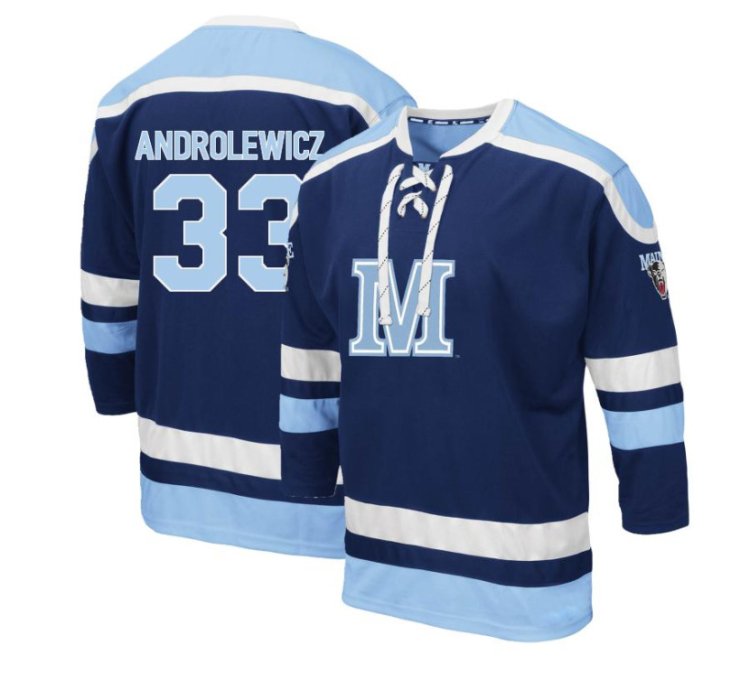 Maine Black Bears 33 Connor Androlewicz Navy Blue Hockey Jersey