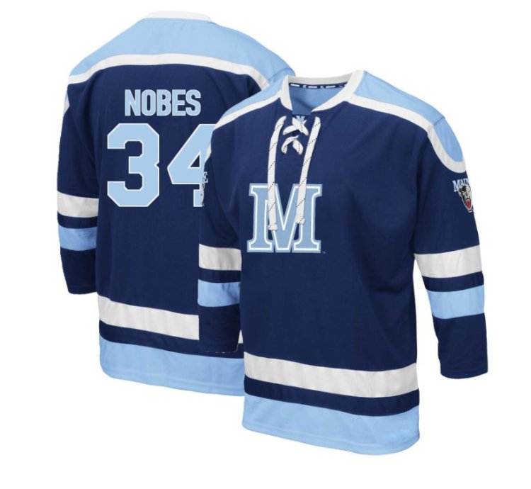 Maine Black Bears 34 Bodie Nobes Navy Blue Hockey Jersey