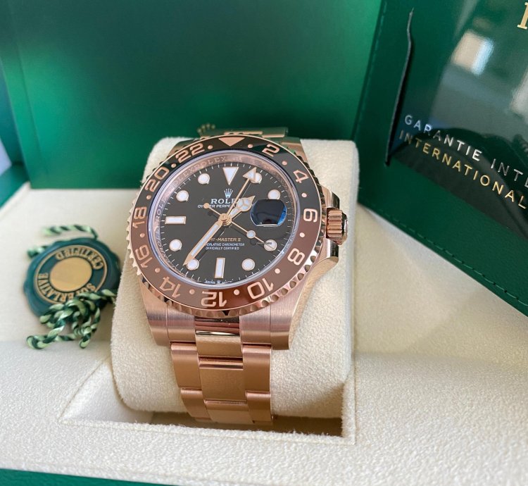 Rolex Gmt-master Ii New 2023 Rose Gold Rootbeer 126715chnr Black Brown Ceramic Bezel