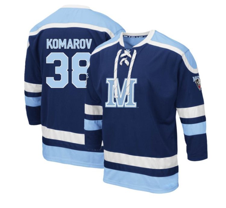 Maine Black Bears 38 Oskar Komarov Navy Blue Hockey Jersey