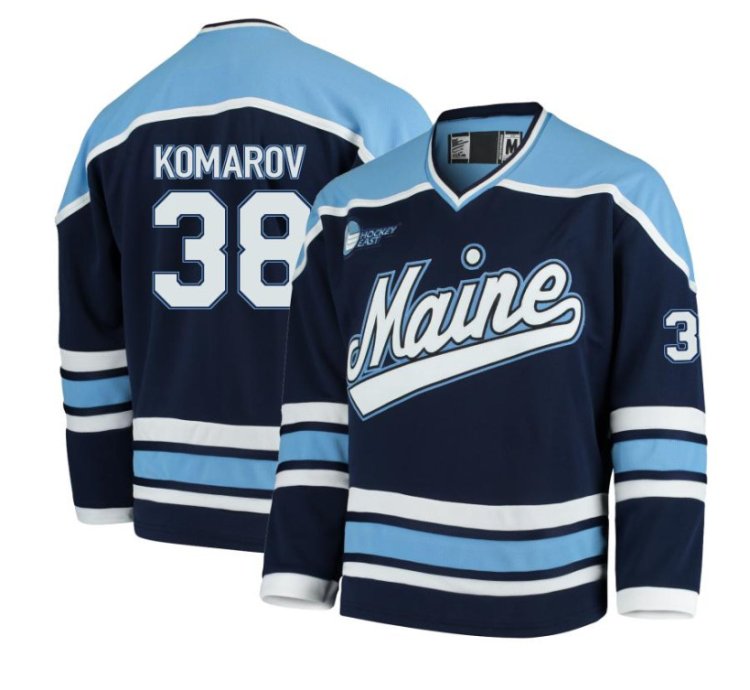 Maine Black Bears 38 Oskar Komarov Navy Hockey Jersey