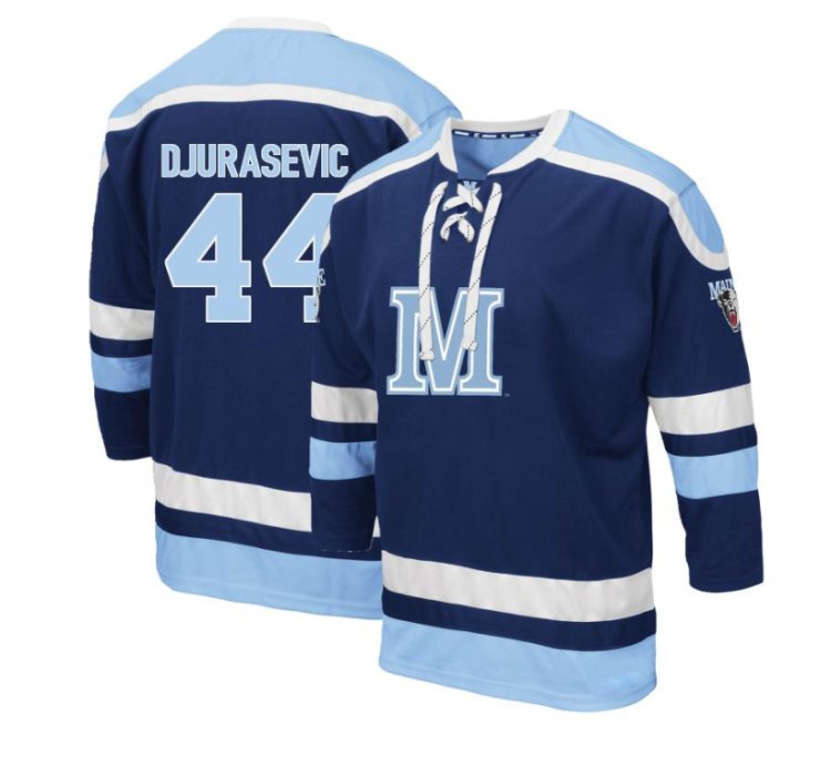 Maine Black Bears 44 Frank Djurasevic Navy Blue Hockey Jersey