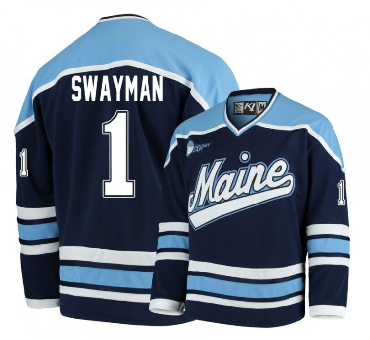Maine Black Bears 1 Jeremy Swayman Navy Blue Hockey Jersey