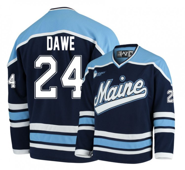Maine Black Bears 24 Adam Dawe Navy Blue Hockey Jersey