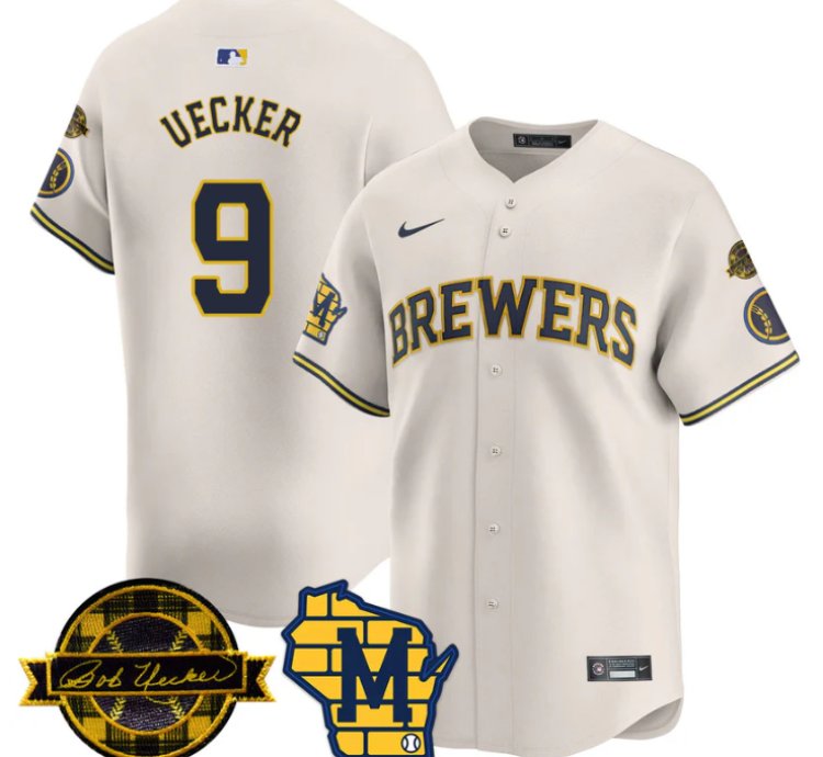 Bob Uecker Jersey 9 Milwaukee Brewers 2025 Limited Bob Uecker Patch Stitched Cream