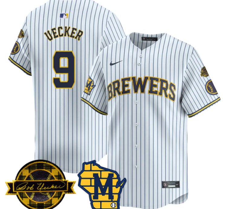 Bob Uecker Jersey 9 Milwaukee Brewers 2025 Limited Bob Uecker Patch Stitched White