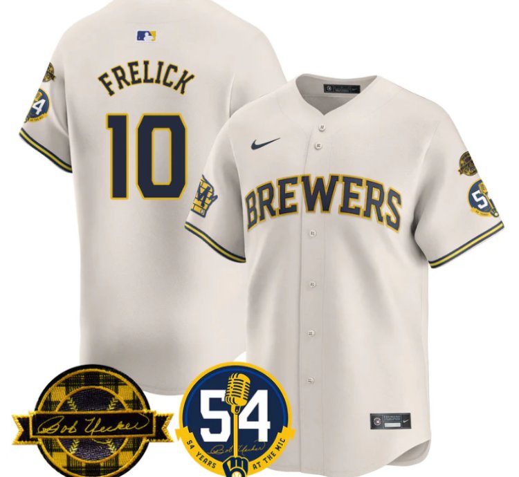 Sal Frelick Jersey 10 Milwaukee Brewers 2025 Bob Uecker 54 Seasons For Brewers Stitched Cream