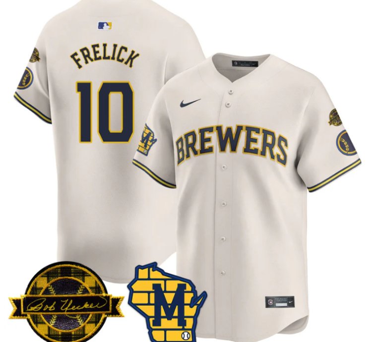 Sal Frelick Jersey 10 Milwaukee Brewers 2025 Limited Bob Uecker Patch Stitched Cream