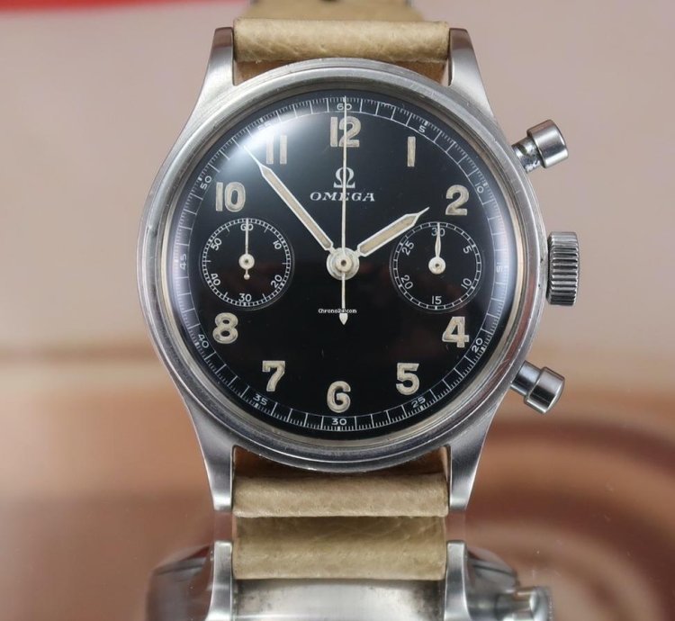 Omega 33 3 Chronograph Rare Early Model Waterproof Black Military Dial 321