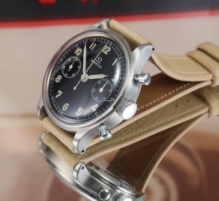 Omega 33 3 Chronograph Rare Early Model Waterproof Black Military Dial 321