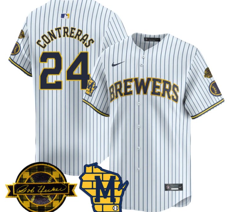 William Contreras Jersey 24 Milwaukee Brewers 2025 Limited Bob Uecker Patch Stitched White