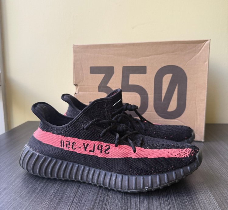 Adidas Yeezy Boost 350 V2 Core Black Red Mens Sneakers Us 13