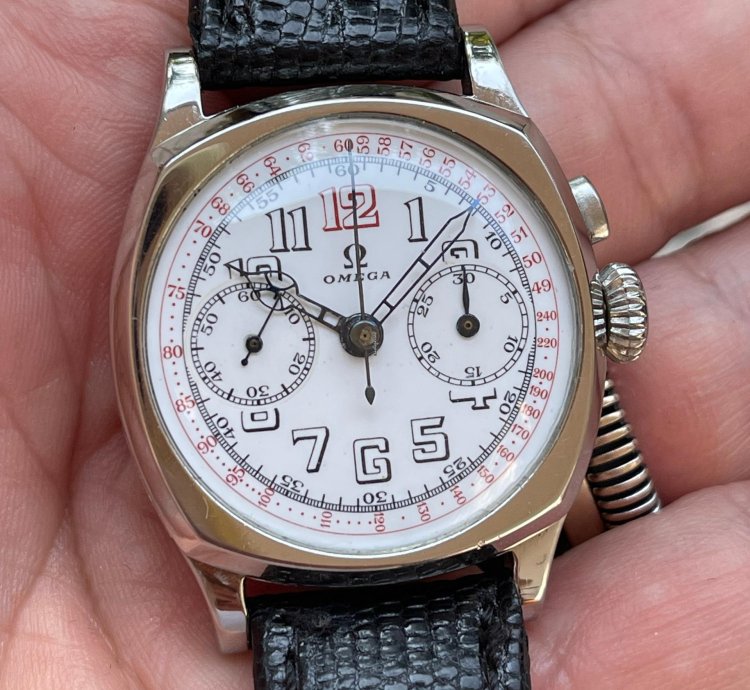 Omega Classic 1930s Single Pusher Chronograph Ref Ck 808 Enamel Dial