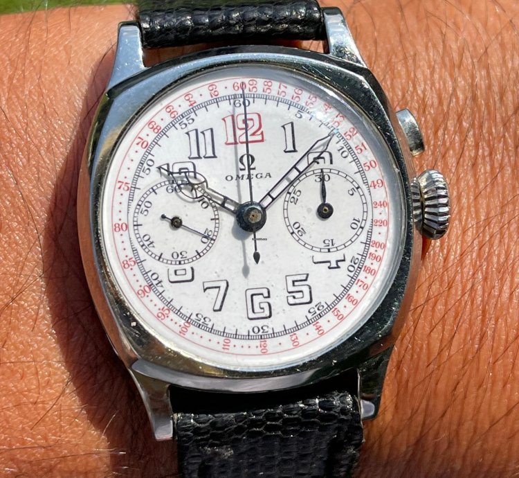 Omega Classic 1930s Single Pusher Chronograph Ref Ck 808 Enamel Dial