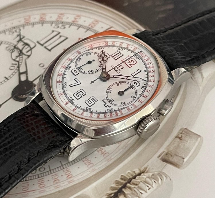Omega Classic 1930s Single Pusher Chronograph Ref Ck 808 Enamel Dial