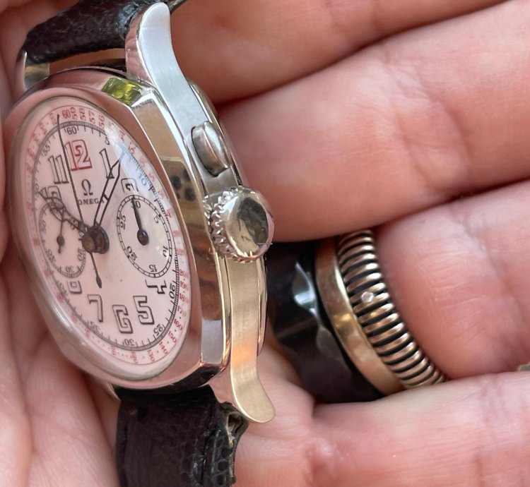 Omega Classic 1930s Single Pusher Chronograph Ref Ck 808 Enamel Dial