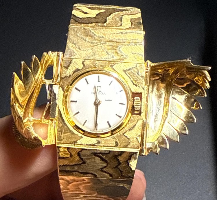 Omega Classic Brazalete Nido Brazalete Con Reloj Oculto Oro 18 Vintage