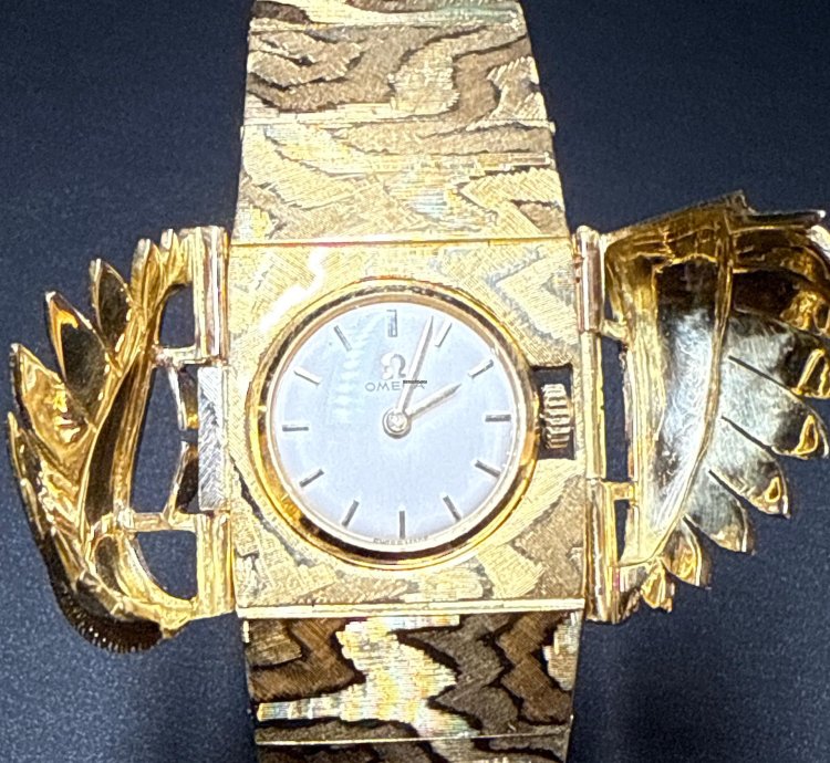 Omega Classic Brazalete Nido Brazalete Con Reloj Oculto Oro 18 Vintage