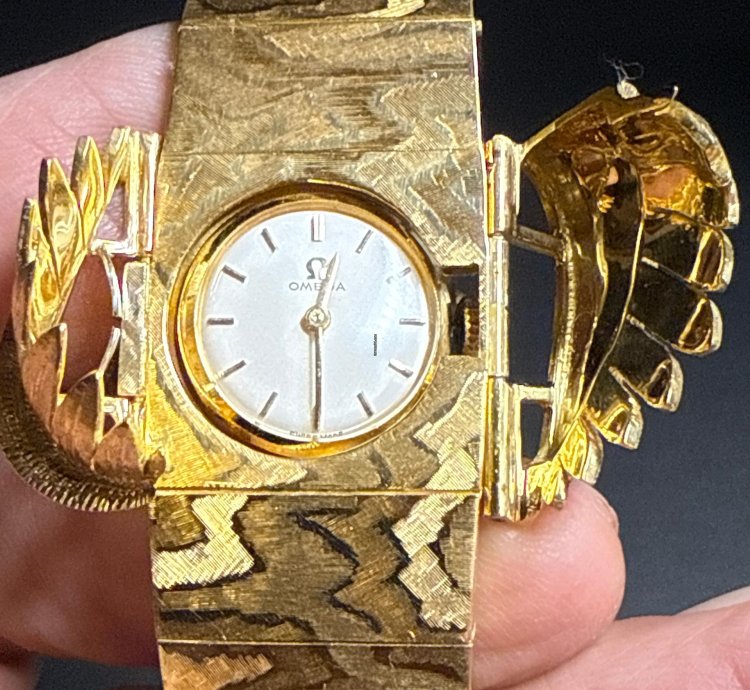 Omega Classic Brazalete Nido Brazalete Con Reloj Oculto Oro 18 Vintage