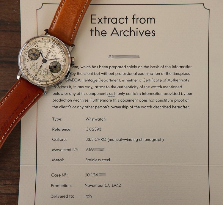 Omega Classic Vintage Chronograph Cal 33 3 With Rare Pulsometric Scale From 1942 With Extract Omega