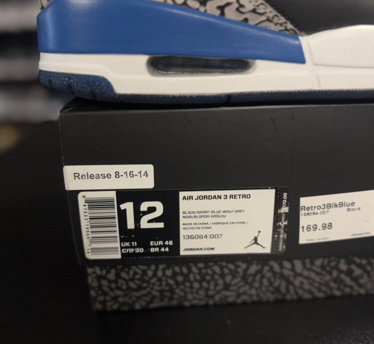 Size 12 - Air Jordan 3 Retro Sport Blue Black 2014 Rare