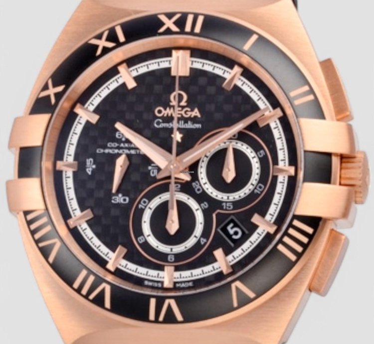 Omega Constellation Double Eagle Black Dial 18kt Rose Gold Black Rubber Automatic Men Watch