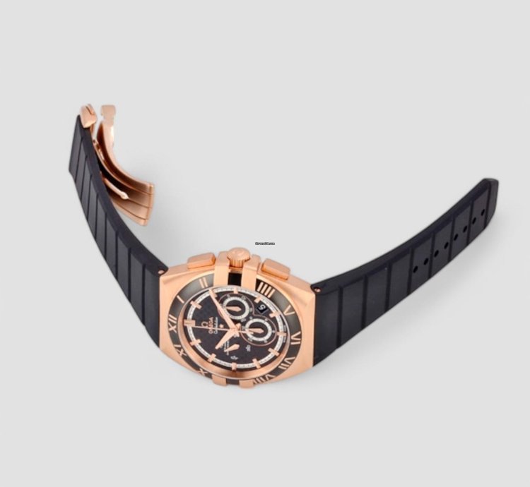 Omega Constellation Double Eagle Black Dial 18kt Rose Gold Black Rubber Automatic Men Watch