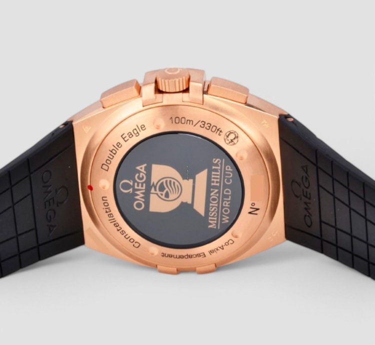 Omega Constellation Double Eagle Black Dial 18kt Rose Gold Black Rubber Automatic Men Watch